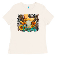 Bone western texas  and cowhide with sunflower Ladies Tee - Artiststas