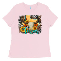 Bubblegum Pink western texas  and cowhide with sunflower Ladies Tee - Artiststas