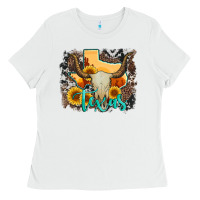 White western texas  and cowhide with sunflower Ladies Tee - Artiststas