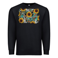 Black western sunflowers turquoise cowhide background Premium Sweatshirt - RanaPortraitStore