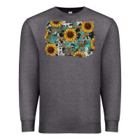 Charcoal Heather western sunflowers turquoise cowhide background Premium Sweatshirt - RanaPortraitStore