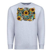 Heather Grey western sunflowers turquoise cowhide background Premium Sweatshirt - RanaPortraitStore