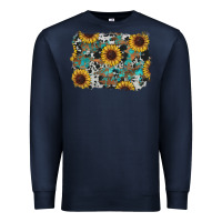 Navy western sunflowers turquoise cowhide background Premium Sweatshirt - RanaPortraitStore