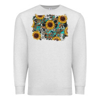 Oatmeal Heather western sunflowers turquoise cowhide background Premium Sweatshirt - RanaPortraitStore