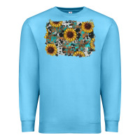Ocean Blue western sunflowers turquoise cowhide background Premium Sweatshirt - RanaPortraitStore
