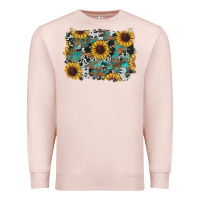 Pale Pink western sunflowers turquoise cowhide background Premium Sweatshirt - RanaPortraitStore