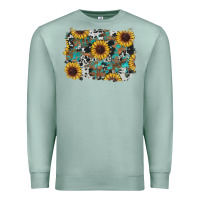 Seafoam western sunflowers turquoise cowhide background Premium Sweatshirt - RanaPortraitStore