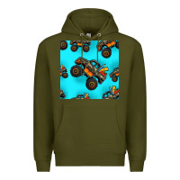 Army Green monster truck pre teen seamless pattern Premium Hoodie - HRA Design Shop