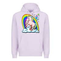 Lilac cute unicorn with rainbow Premium Hoodie - FaDigitalArtStudio