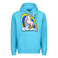 Ocean Blue cute unicorn with rainbow Premium Hoodie - FaDigitalArtStudio