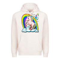 Pale Pink cute unicorn with rainbow Premium Hoodie - FaDigitalArtStudio