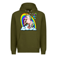 Army Green cute unicorn with rainbow Premium Hoodie - FaDigitalArtStudio