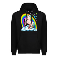 Black cute unicorn with rainbow Premium Hoodie - FaDigitalArtStudio