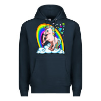 Navy cute unicorn with rainbow Premium Hoodie - FaDigitalArtStudio