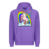Purple cute unicorn with rainbow Premium Hoodie - FaDigitalArtStudio
