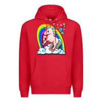 Red cute unicorn with rainbow Premium Hoodie - FaDigitalArtStudio