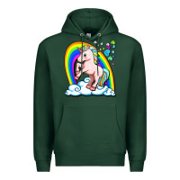 Sports Green cute unicorn with rainbow Premium Hoodie - FaDigitalArtStudio