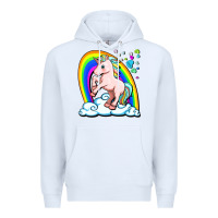 White cute unicorn with rainbow Premium Hoodie - FaDigitalArtStudio