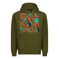 Army Green macaw parrot seamless pattern Premium Hoodie - HRA Design Shop