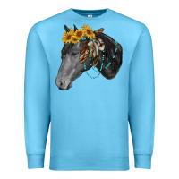 Ocean Blue black and white western horse Premium Sweatshirt - RanaPortraitStore