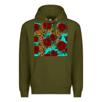 Army Green leopard roses seamless pattern Premium Hoodie - HRA Design Shop