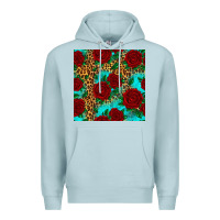 Blue Mist leopard roses seamless pattern Premium Hoodie - HRA Design Shop