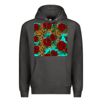 Charcoal Heather leopard roses seamless pattern Premium Hoodie - HRA Design Shop