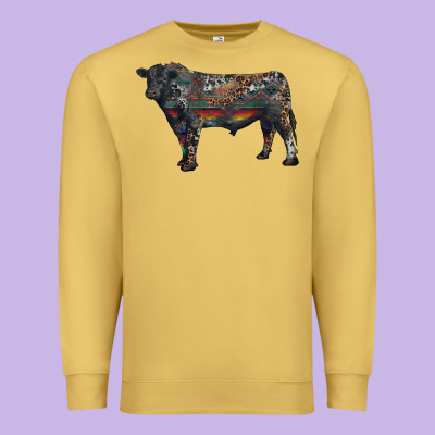 Premium Sweatshirt black angus bull with western patterns