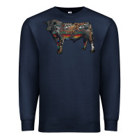 Navy black angus bull with western patterns Premium Sweatshirt - RanaPortraitStore