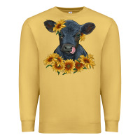 Antique Gold black angus calf with sunflowers Premium Sweatshirt - RanaPortraitStore