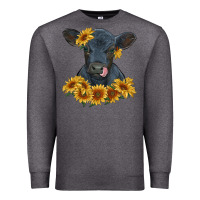 Charcoal Heather black angus calf with sunflowers Premium Sweatshirt - RanaPortraitStore