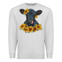 Dove Grey black angus calf with sunflowers Premium Sweatshirt - RanaPortraitStore