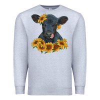 Heather Grey black angus calf with sunflowers Premium Sweatshirt - RanaPortraitStore