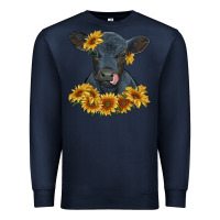 Navy black angus calf with sunflowers Premium Sweatshirt - RanaPortraitStore