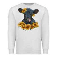 Oatmeal Heather black angus calf with sunflowers Premium Sweatshirt - RanaPortraitStore