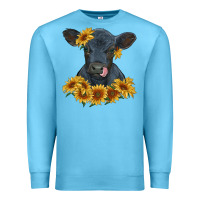 Ocean Blue black angus calf with sunflowers Premium Sweatshirt - RanaPortraitStore