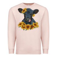 Pale Pink black angus calf with sunflowers Premium Sweatshirt - RanaPortraitStore