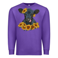 Purple black angus calf with sunflowers Premium Sweatshirt - RanaPortraitStore