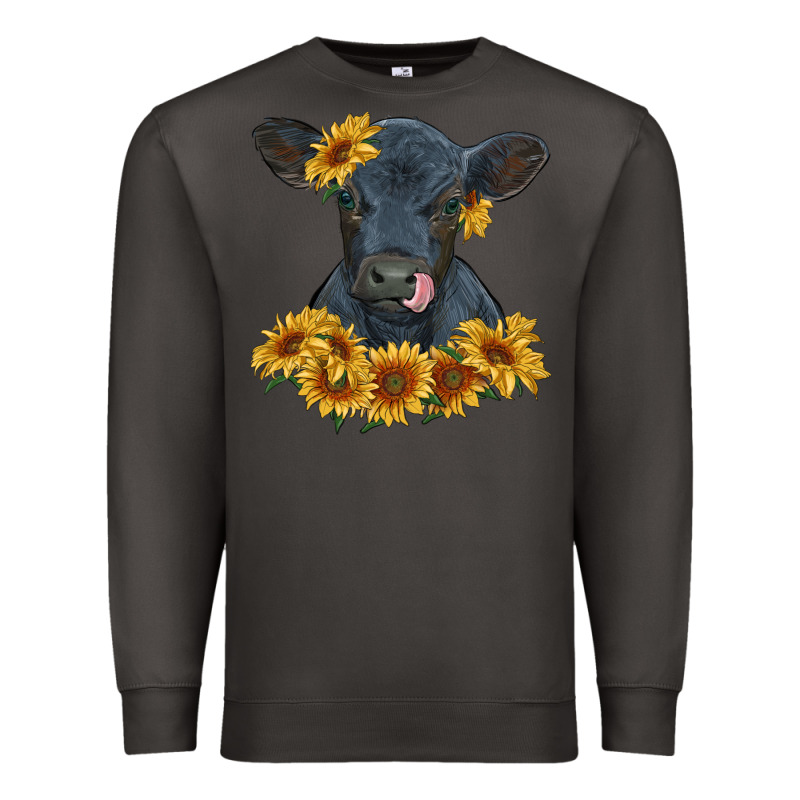 Black Angus Calf With Sunflowers Premium Sweatshirt by RanaPortraitStore | Teevron