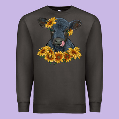 Premium Sweatshirt black angus calf with sunflowers