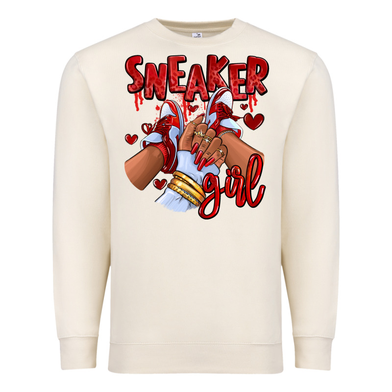 Red Sneaker Girl Afro Woman Premium Sweatshirt by RanaPortraitStore | Teevron