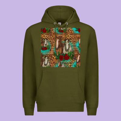 Horses With Roses Seamless Pattern Premium Hoodie Designed By Hra Design Shop