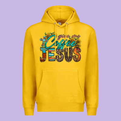 Give Me Coffee Jesus Premium Hoodie Designed By Racoondesign