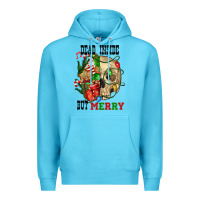 Ocean Blue Dead İnside But Merry Human Skull Premium Hoodie - FaDigitalArtStudio
