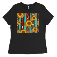 Black western sunflower cactus serape and cowhide Ladies Tee - Artiststas