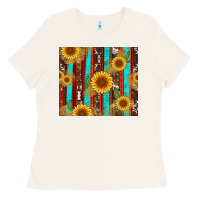 Bone western sunflower cactus serape and cowhide Ladies Tee - Artiststas
