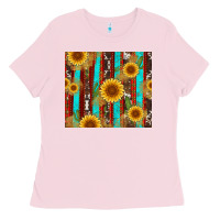 Bubblegum Pink western sunflower cactus serape and cowhide Ladies Tee - Artiststas