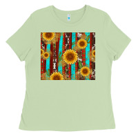 Matcha western sunflower cactus serape and cowhide Ladies Tee - Artiststas