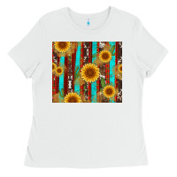 White western sunflower cactus serape and cowhide Ladies Tee - Artiststas