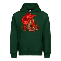 Forest Green valentines day cowboy boots red  and roses Urban Hoodie - AdoDesignShop